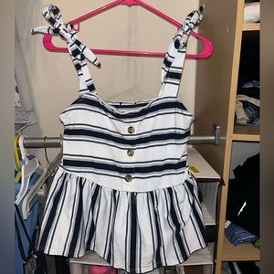 Navy Blue and White striped Summer Top